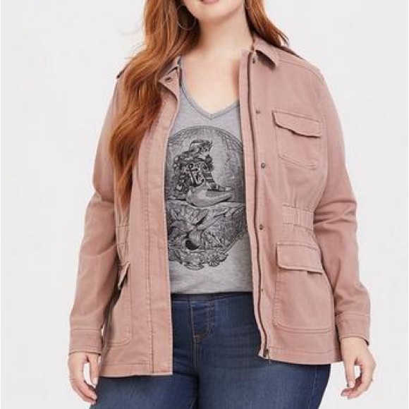 NWOT Torrid Essential Twill Anorak Utility Chore Jacket Pink Clay - Picture 8 of 16
